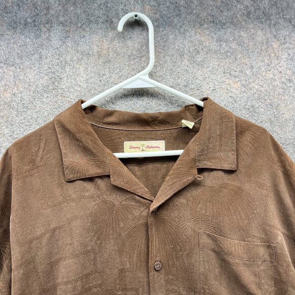 Tommy Bahama Shirt Men XL Brown Button Down Reverse Dress Silk Pocket Camp Palms - Picture 7 of 9